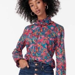 NWOT J.Crew Liberty Fabric Ciara Print Floral Ruffle Blouse Sz.Small button down